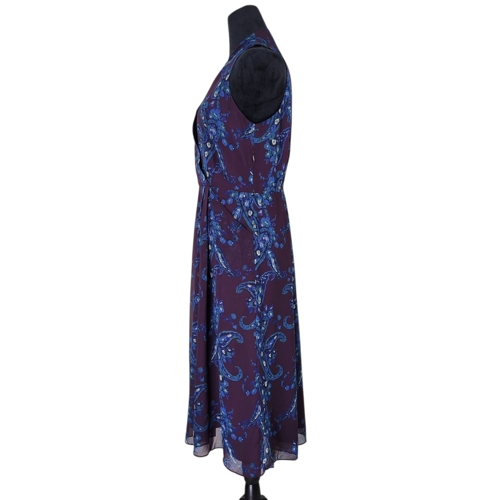 CAbi Treasure Midi Dress Size 8 Purple Blue Paisley Chiffon Sleeveless - Picture 5 of 11